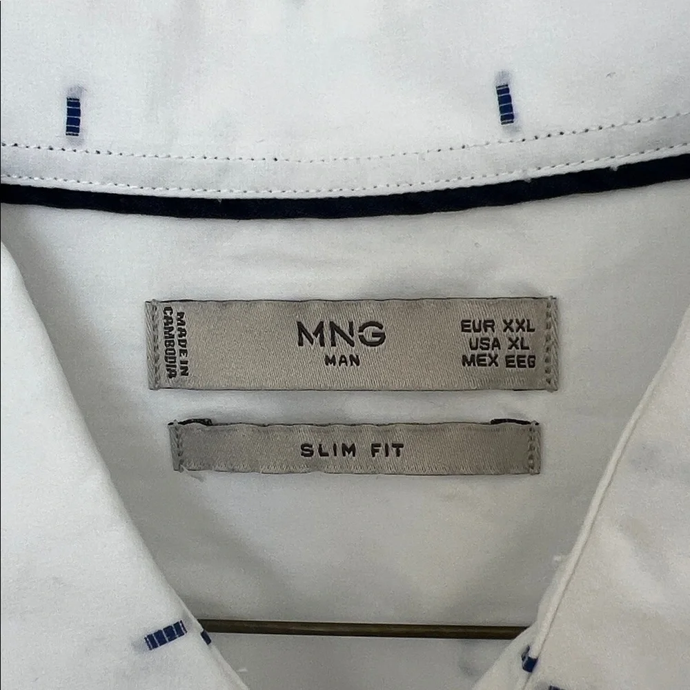 Mango White Long-Sleeve Dress Shirt with Navy Micro-patern - Picture 3 of 5